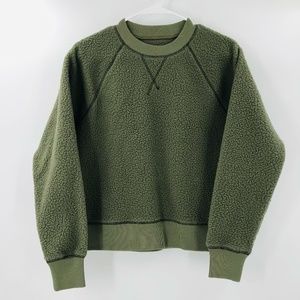 Everlane ReNew Crewneck Fleece Sherpa Sweater Olive Green Size Small